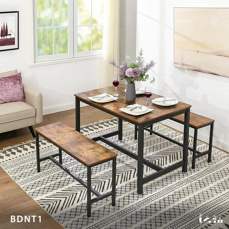Steel dining set for 4 people, steel and melamine - BDNT1
