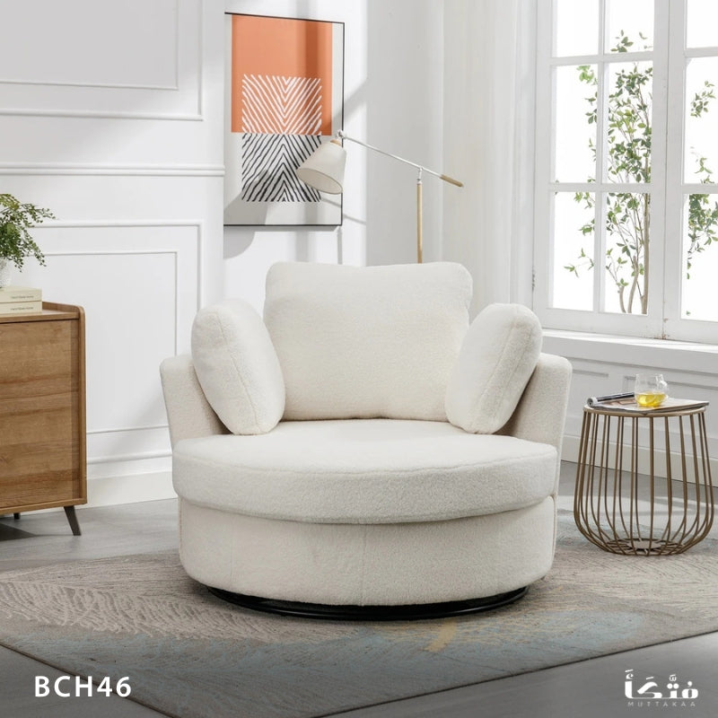 Natural wood round chair with pouf - BCH46