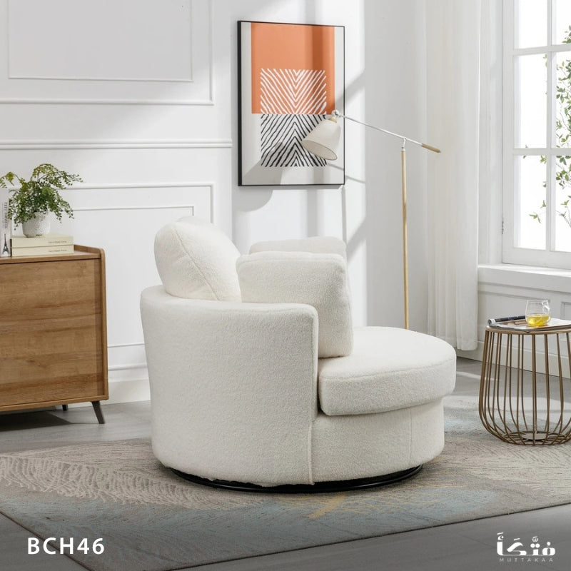 Natural wood round chair with pouf - BCH46