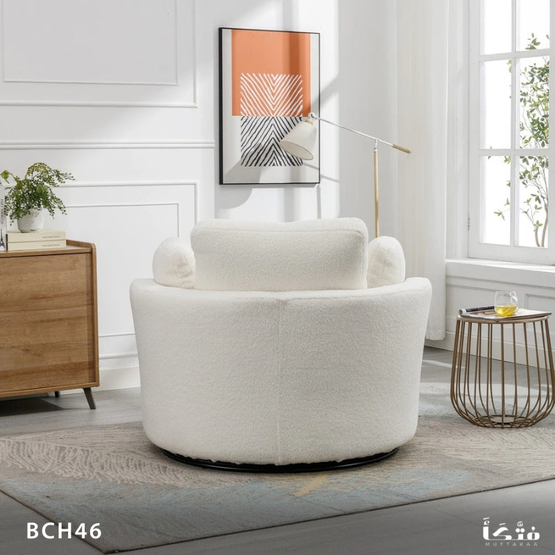 Natural wood round chair with pouf - BCH46