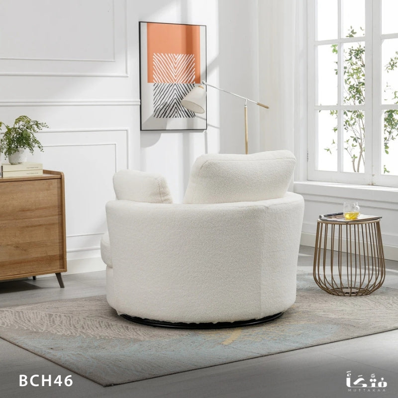 Natural wood round chair with pouf - BCH46