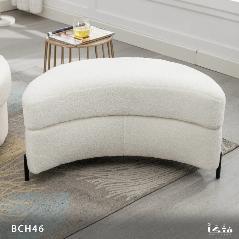 Natural wood round chair with pouf - BCH46