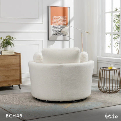 Natural wood round chair with pouf - BCH46