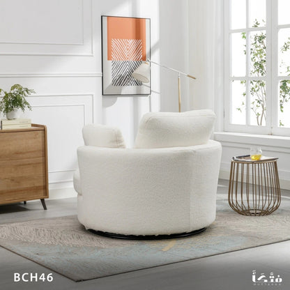 Natural wood round chair with pouf - BCH46