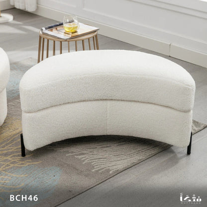 Natural wood round chair with pouf - BCH46