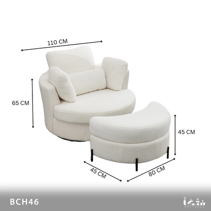 Natural wood round chair with pouf - BCH46